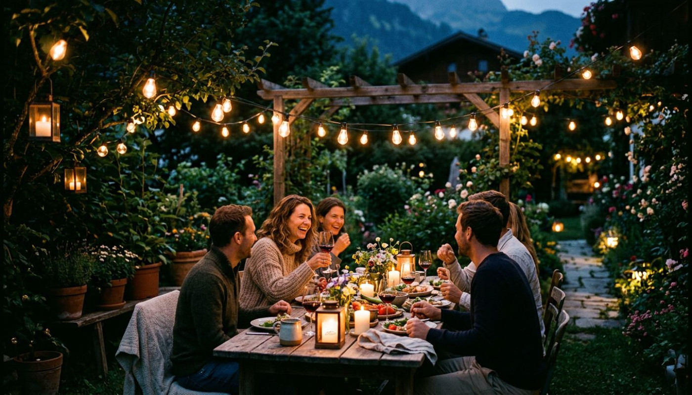 Stimmungsvolle Gartenbeleuchtung mit Lumière des Alpes